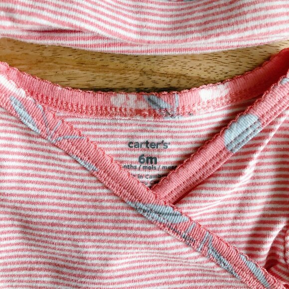 5 for $10 Carter’s shirt with hat 6m pink stripe baby girl tshirt tee hat kids - Picture 4 of 4